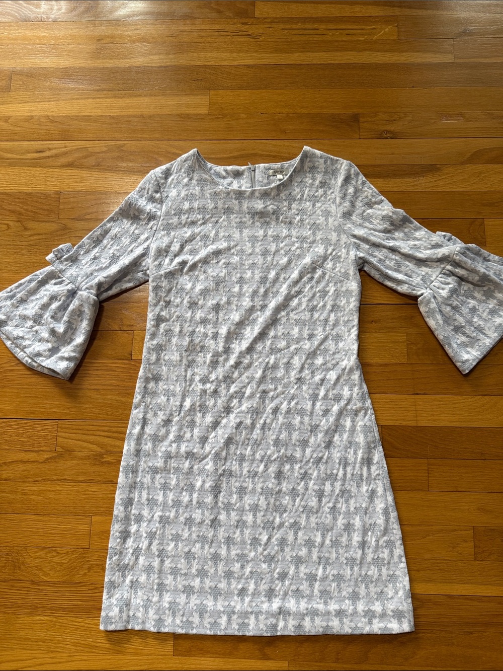 Tyler Boe Light Gray Patterned Mini Dress with Bell Sleeves